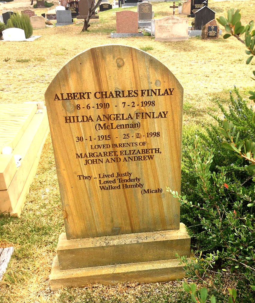 Photo of headstones/Hilda Angela Finlay nee McLennan 1915-1998 hdstn Sorrento cem Vic